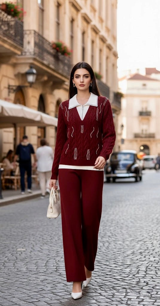 Pankh Zataar Stone Embellished Woolen Coord Set