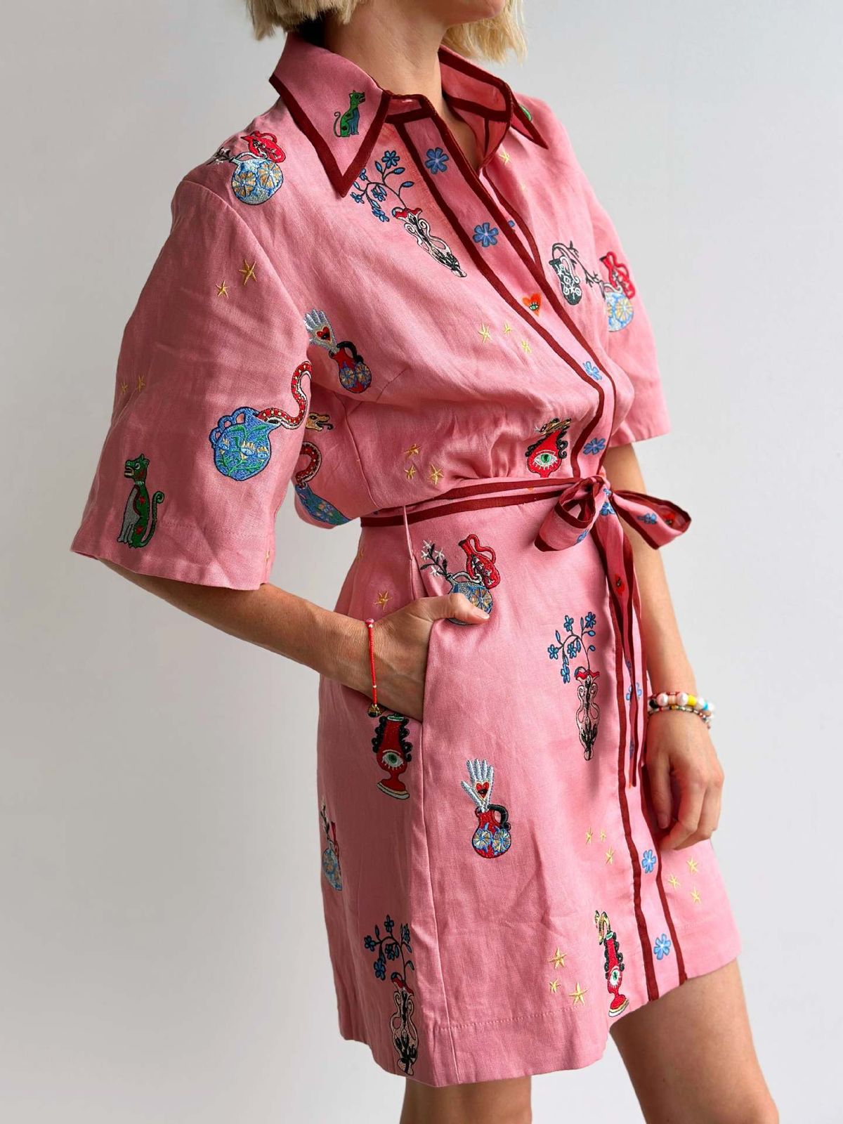 Pankh Mavis Cotton Casual Regular Fit Printed Collar Shirt Dress With Belt