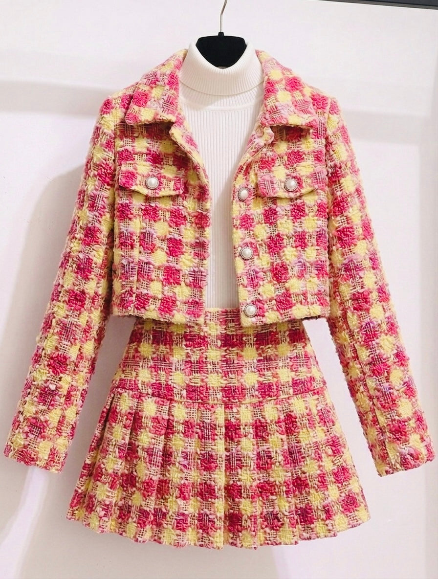 Pankh Flores Tweed Crop Blazer With Skirt Set