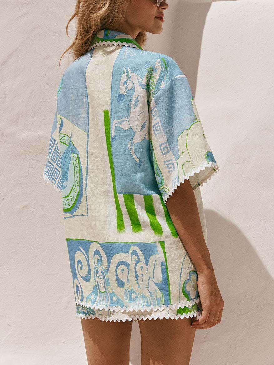 Pankh Iver Printed Short Sleeve Shirt and Wrap Tie-Up Mini Skirt Coord Set