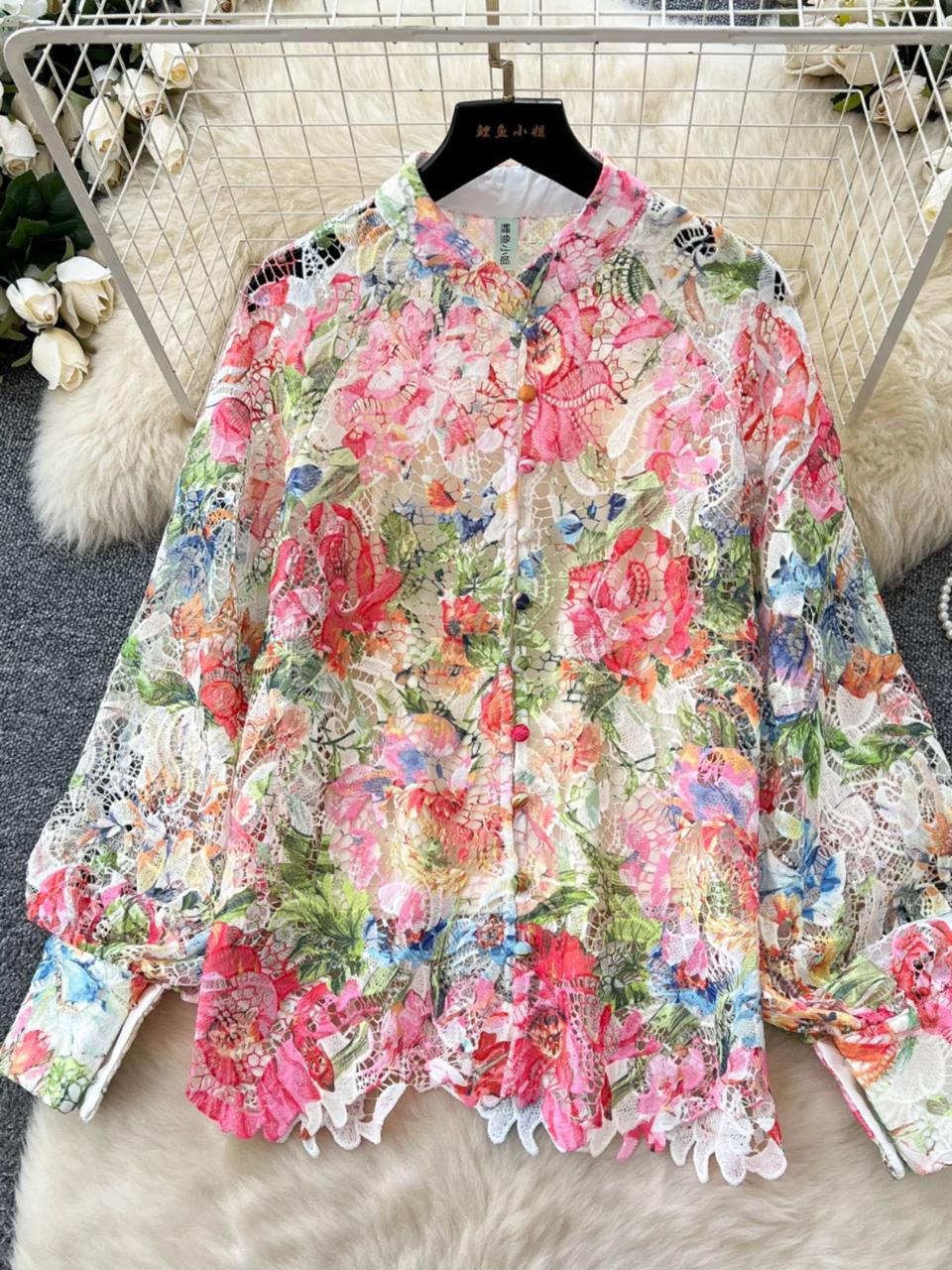 Pankh Jim Elegant Colorfull Floral Crochet Coord Set With Inner