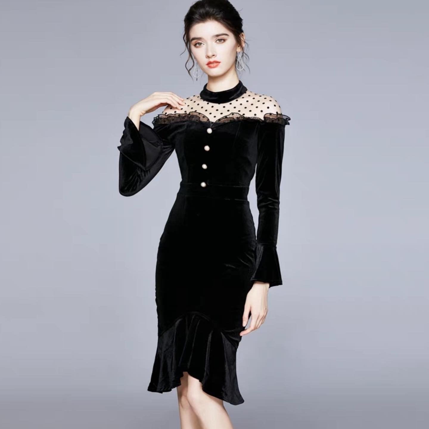 Pankh Alsha Velvet Sheer Shoulder Party Wear Dress