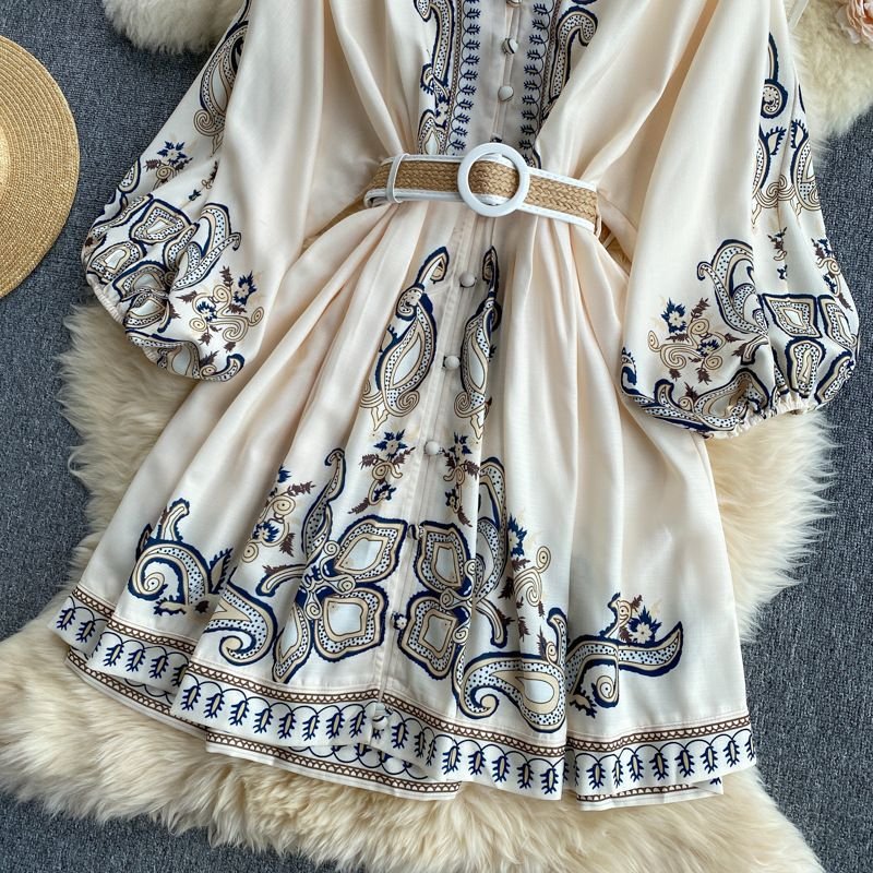 maisie boho printed dress with belt