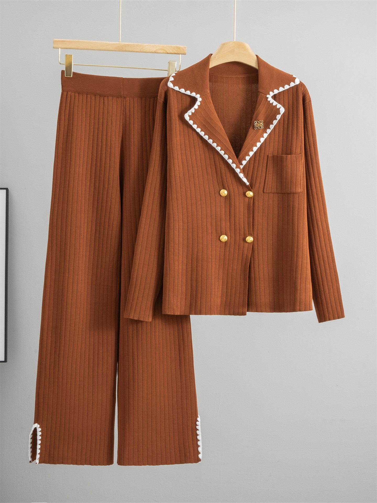 Pankh Lowee Formal Knit Wool Blazer with Brooch and Pant Coord Set