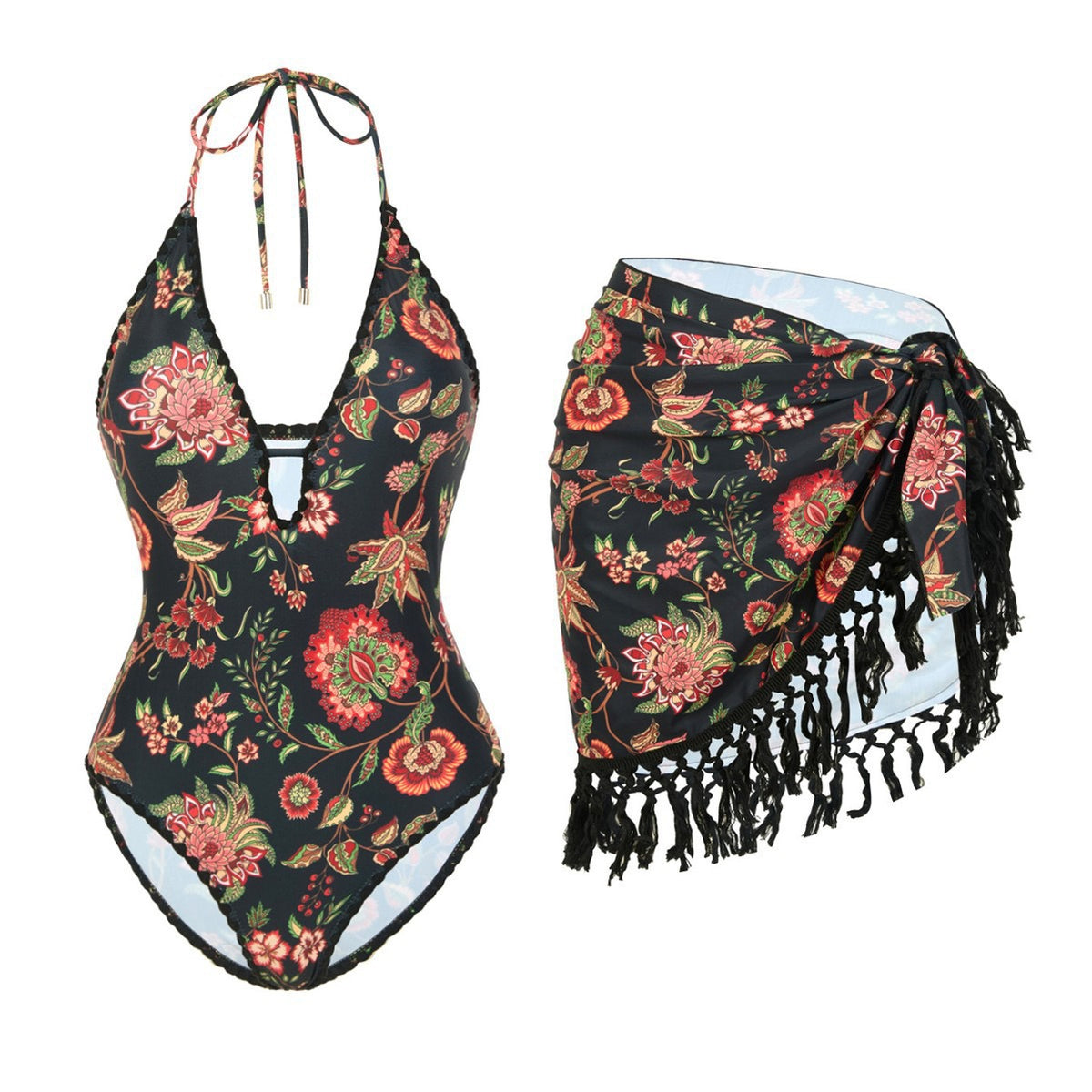 Ruri Bohemian Print Monokini & Tassel Cover Up Set