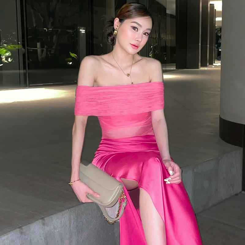 Pankh Iran Elegant Off-shoulder Strapless Backless Ruched Club Long Bodycon Dress