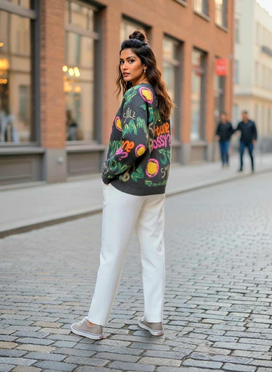 Pankh Ava Colorful Print Soft Wool Sweater Top
