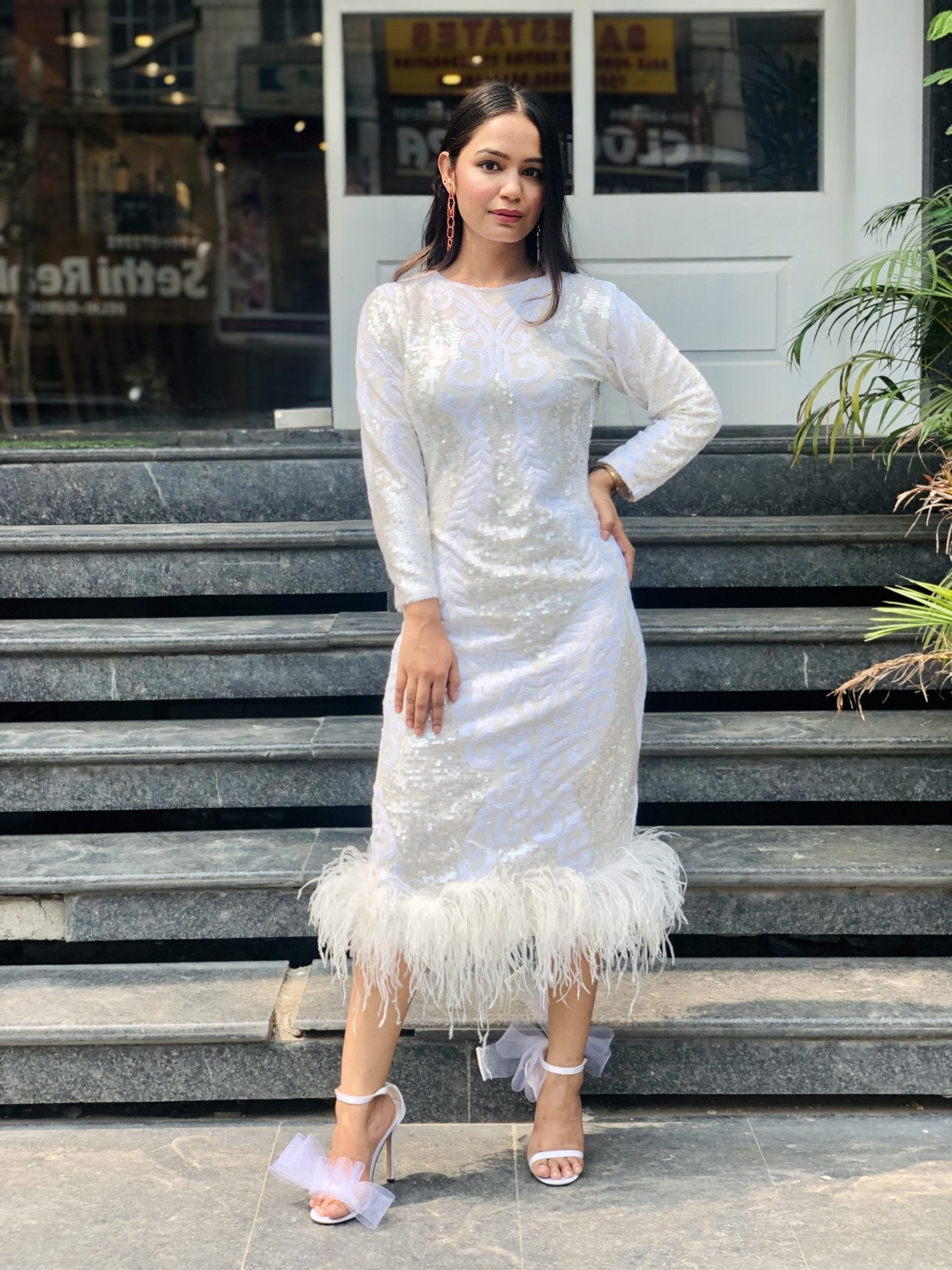 Pankh Akira Sequin & Fur Party Wear Formal Dress