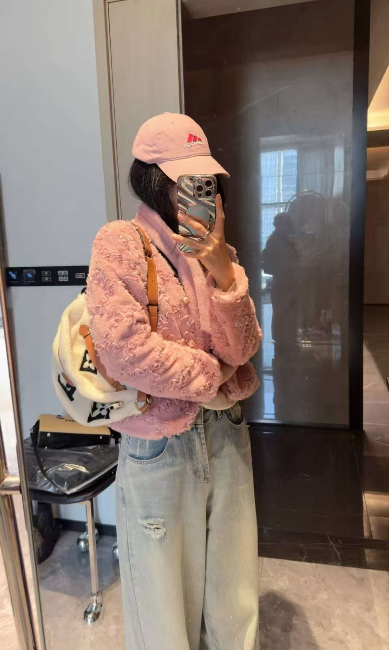 Pankh Flume 3D Rose Teddy Fur Blazer Coat with Muffler