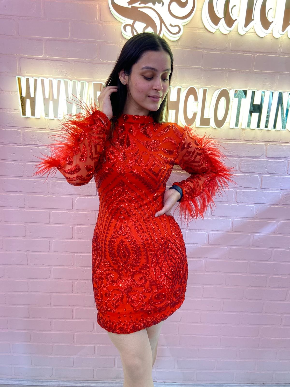 Pankh Habibi Sequin Embroidered Party Wear Dress With Fur Sleeves