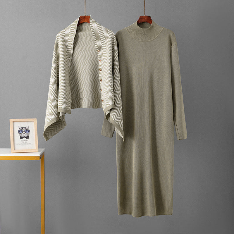 Pankh Koneddy Knit Wool Long Dress with Multiway Cape