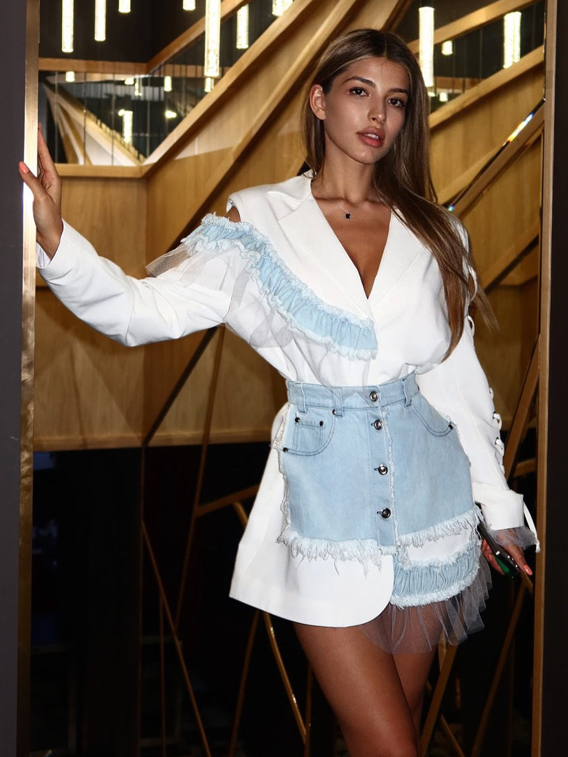 Pankh Maurice Designer Formal Blazer Dress with Denim Belt