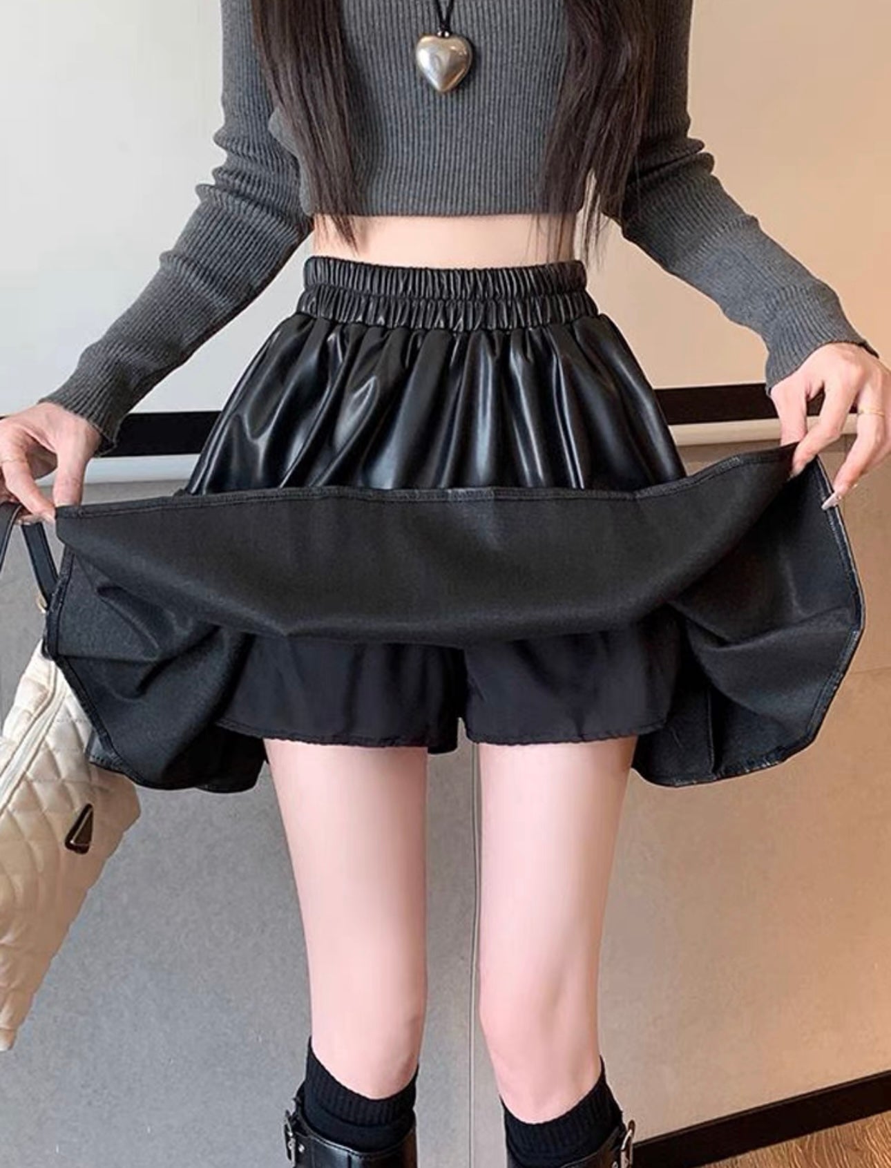 Pankh Regie Leather Mini Skort Skirt