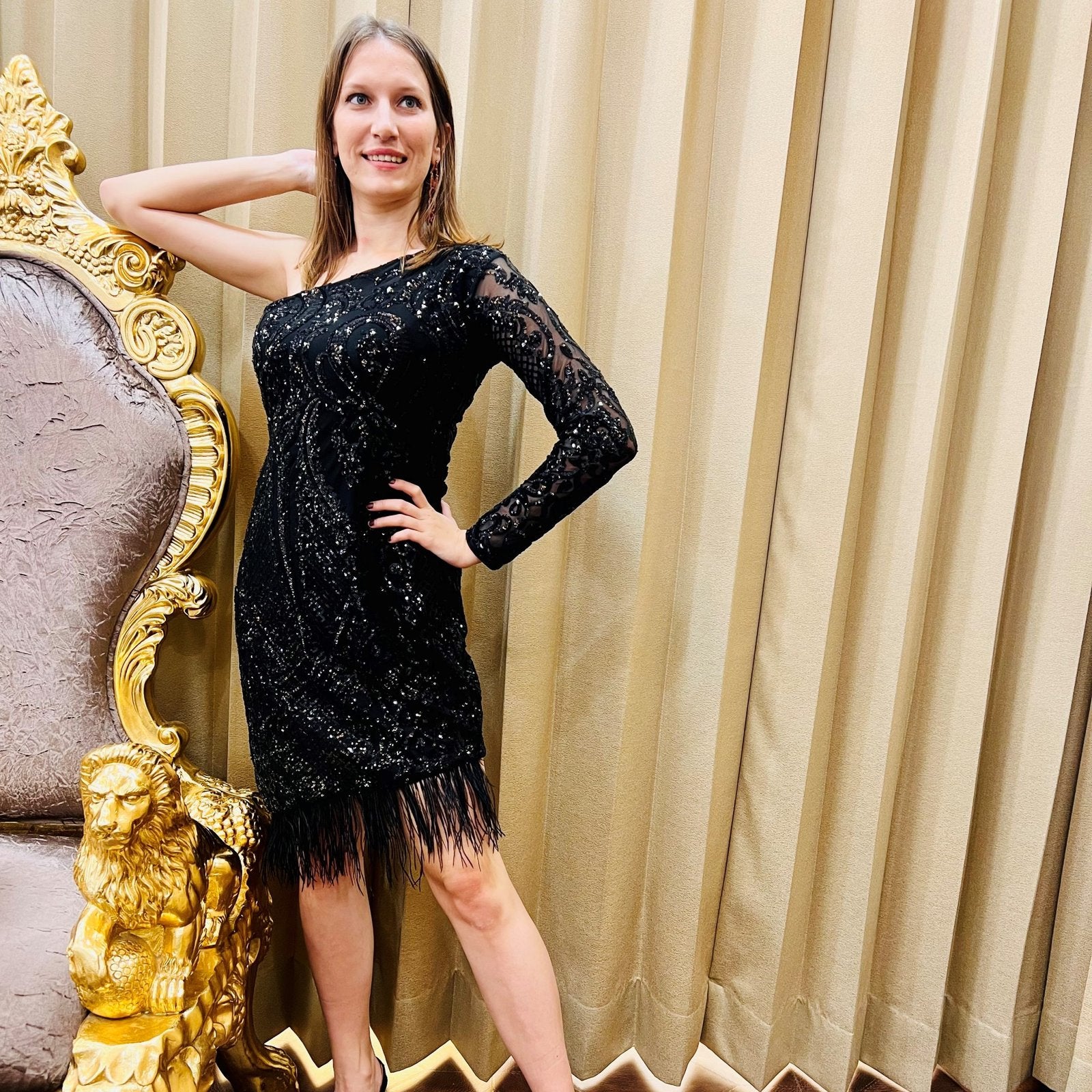 Pankh Alfia Custom Made Fur & Sequin Party Dress