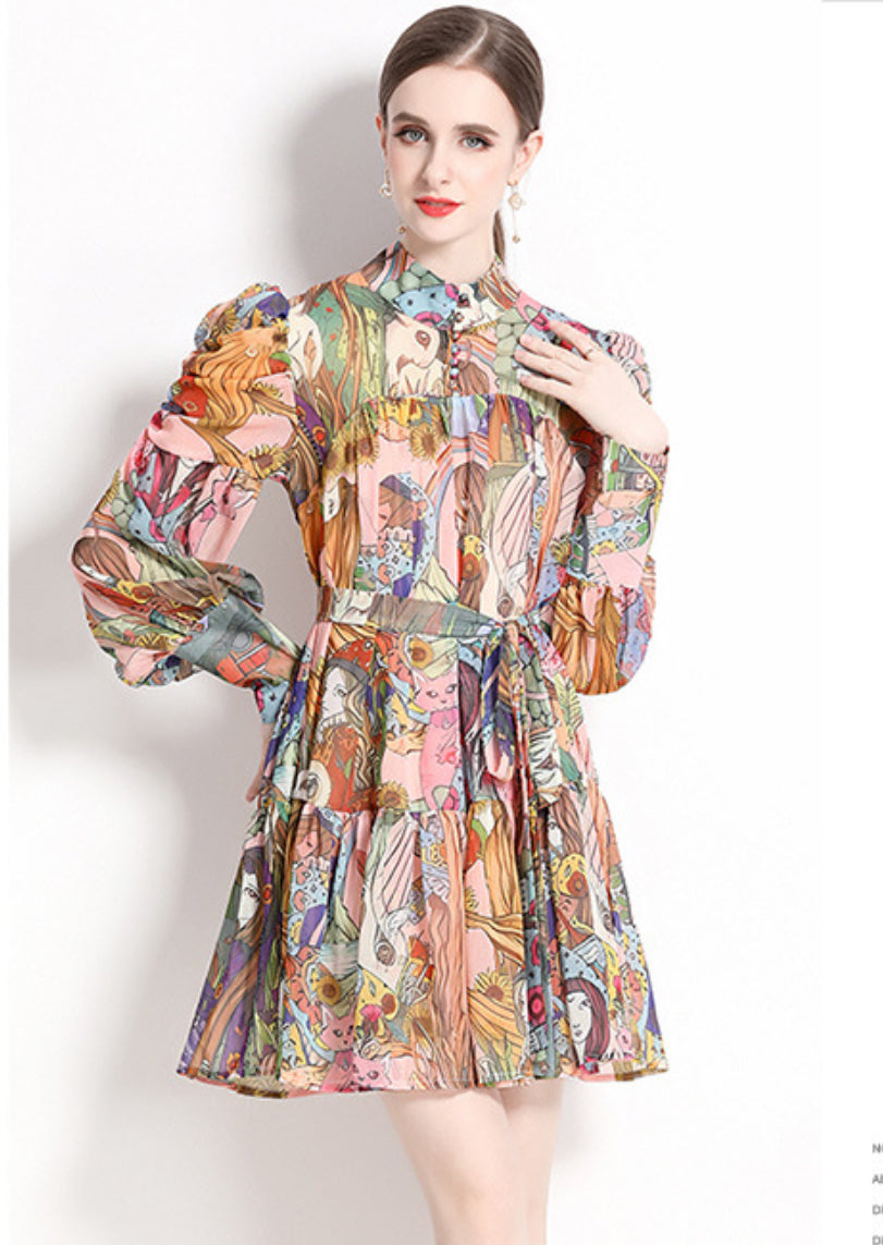 Pankh Brynn Chiffon Printed Puff Sleeve Shift Dress