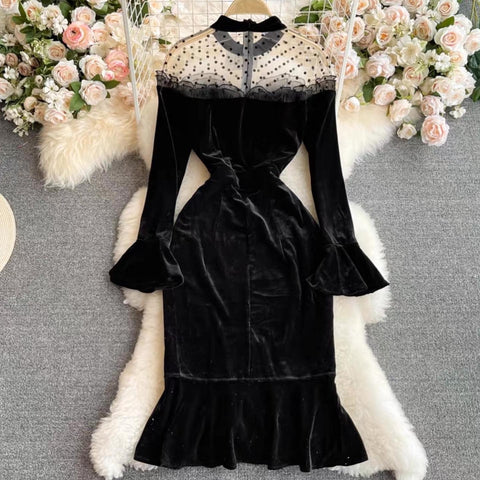 Pankh Alsha Velvet Sheer Shoulder Party Wear Dress