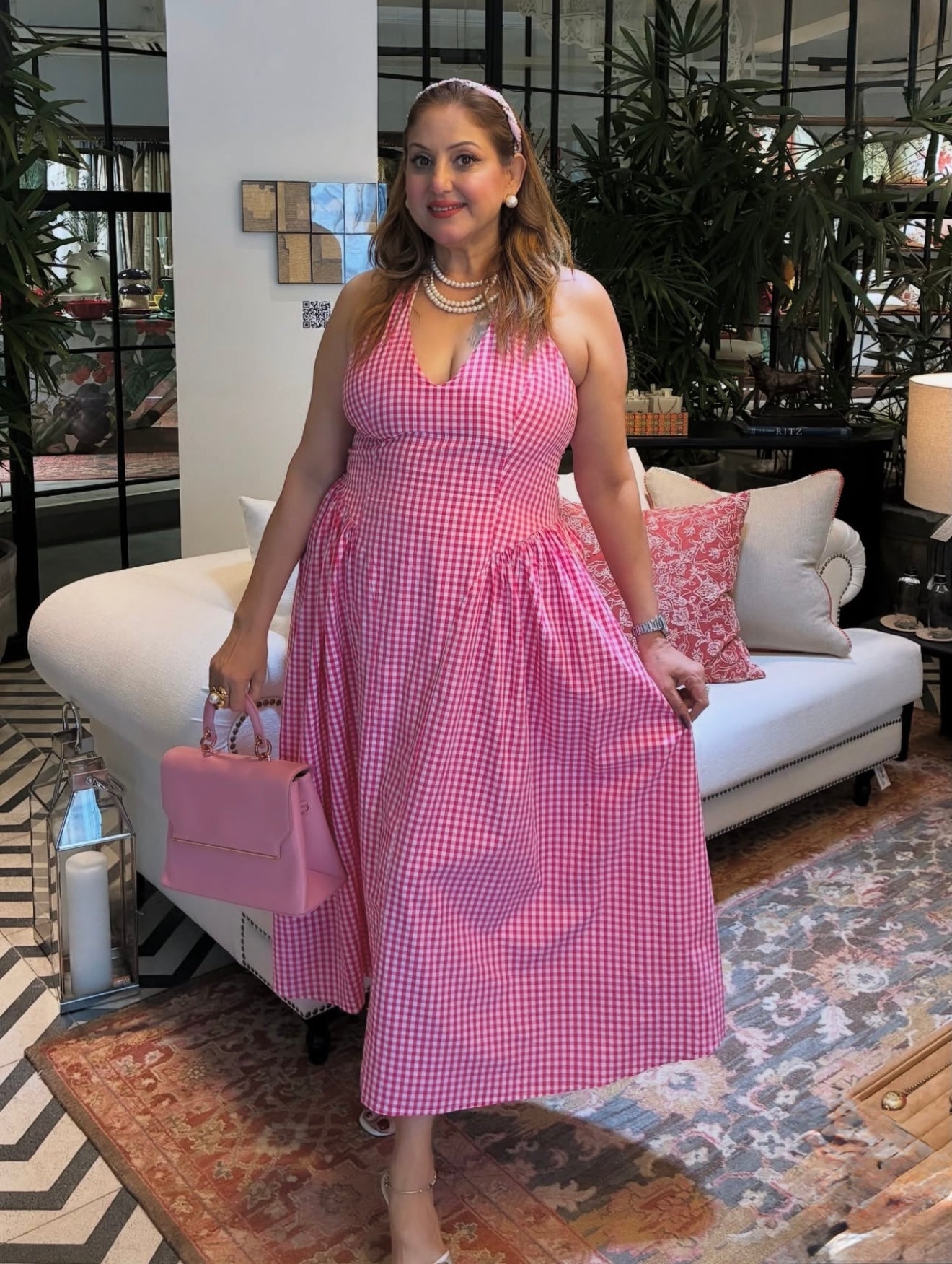 Pankh Luxe Anee Halter Neck Long Flaired Gingham Maxi Dress