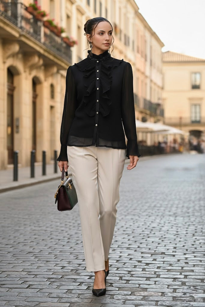 Pankh Emmry Ruffle Stone Embellished Shirt