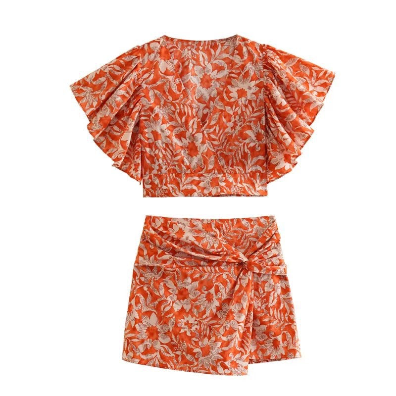 Pankh Alec Floral Printed Crop Top And Skirt Set