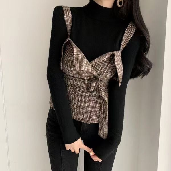 Pankh Oslo Plaid Woolen Jacket and Knit Top Set