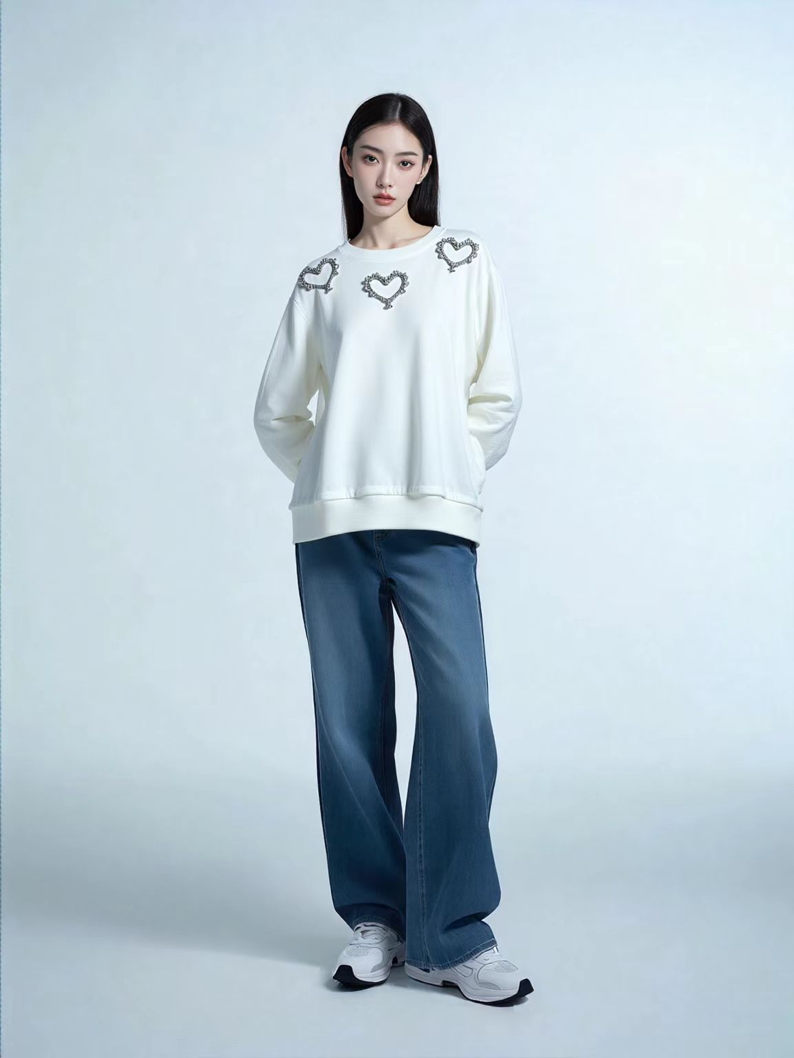 Pankh Deli Stone Heart Embelished Oversized Sweat Top