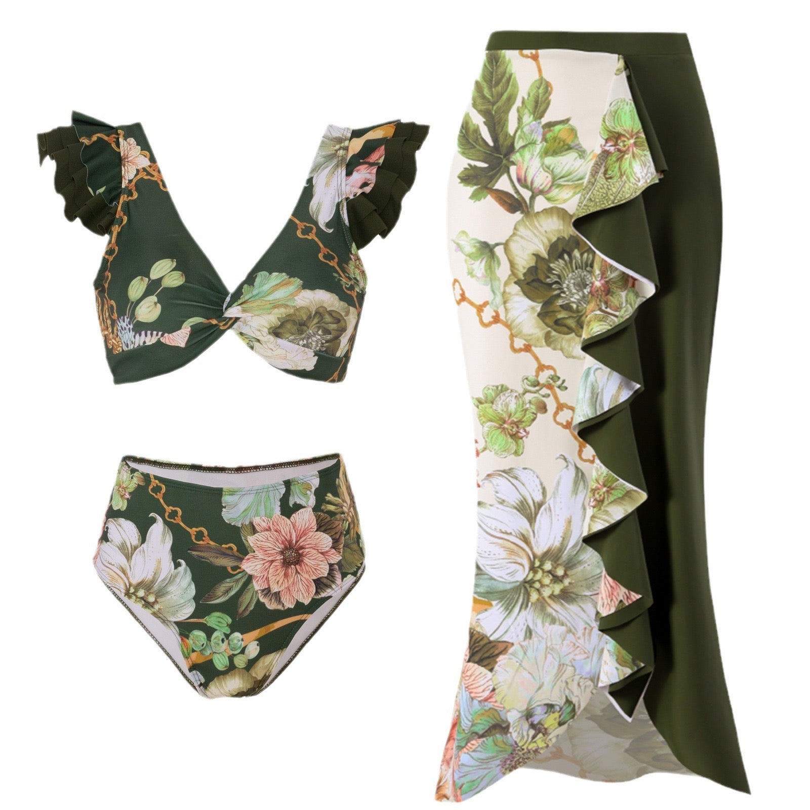 Pankh Ashin Padded Bikini with Coverup Skirt Set