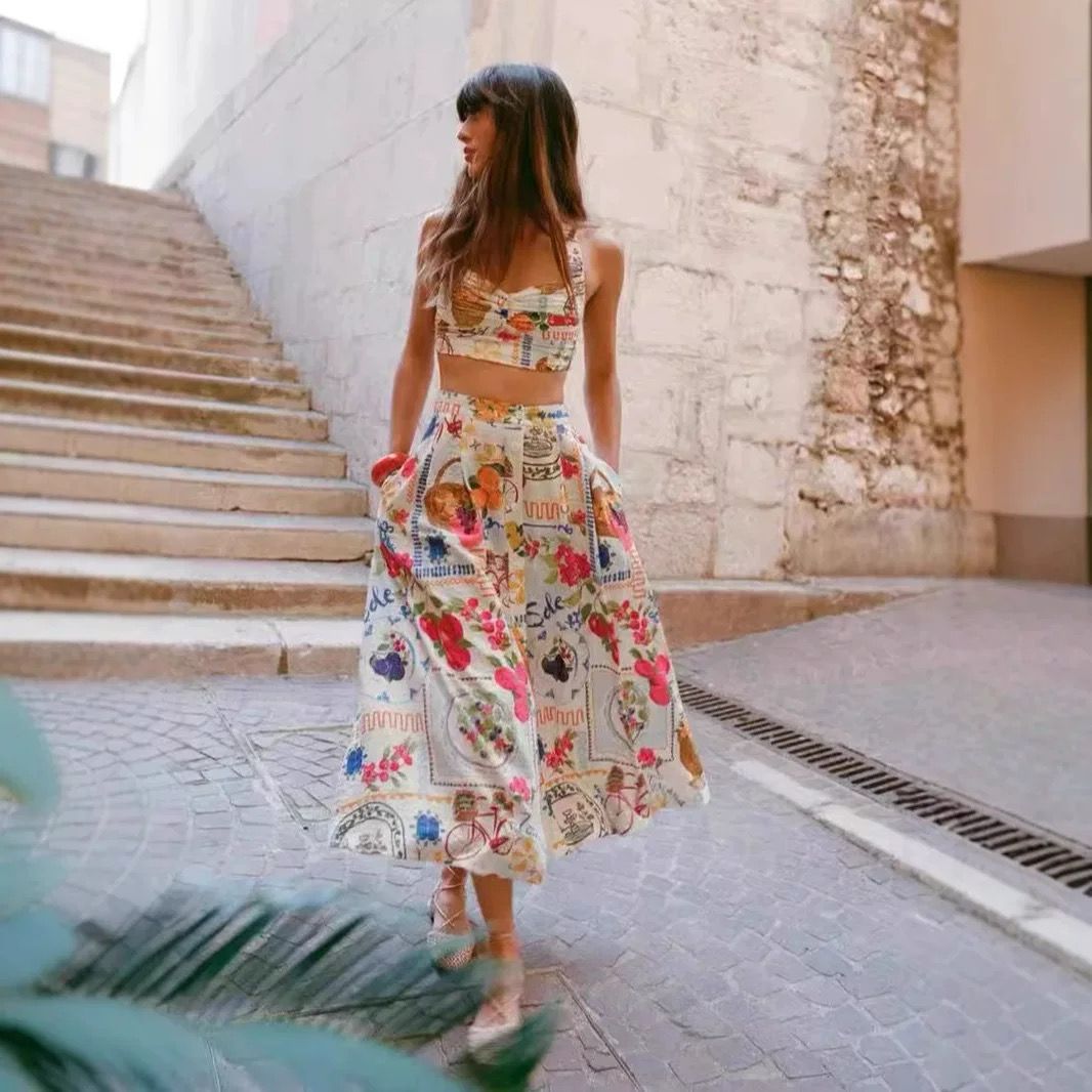 Pankh Ege Halterneck Printed Crop Top & Skirt Coord Set