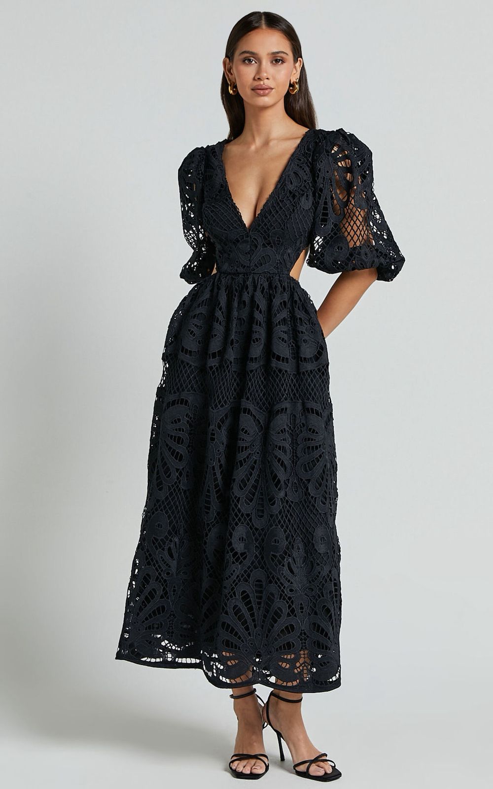 Alena Crochet Waist Cut Out Holiday Maxi Dress