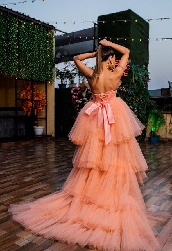 Pankh Pink Frill Party Wear Ball Gown