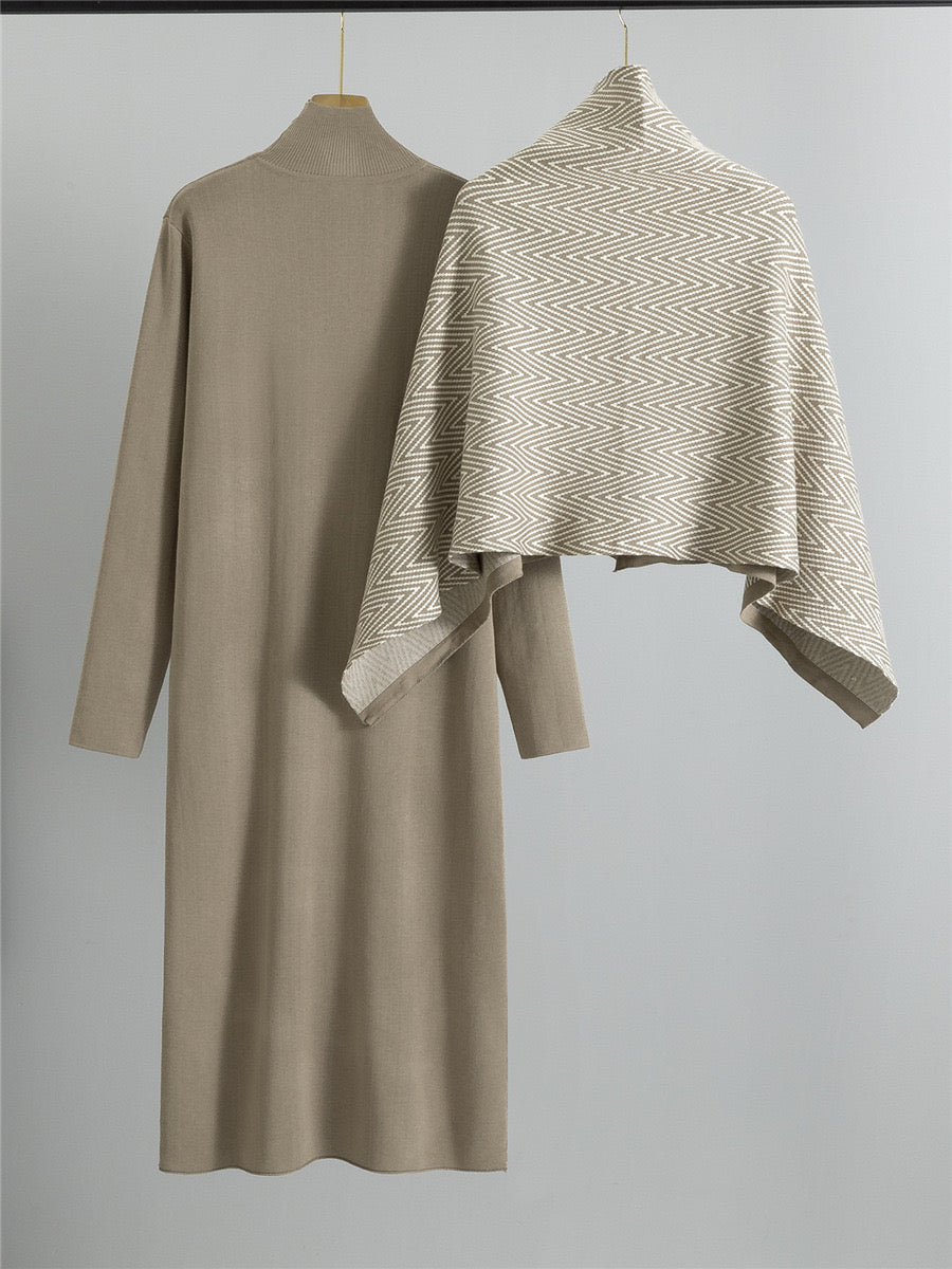 Pankh Koneddy Knit Wool Long Dress with Multiway Cape