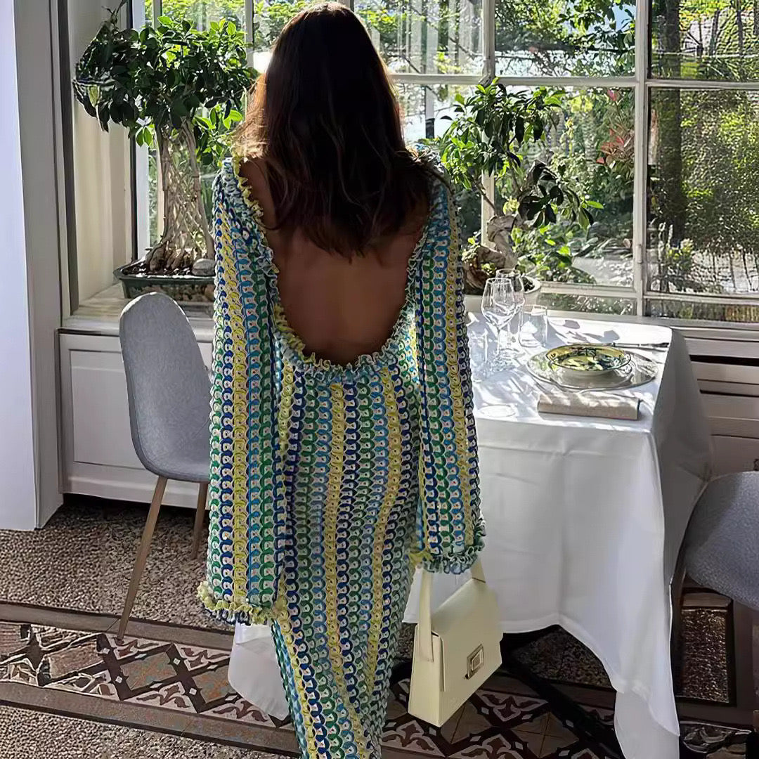 Pankh Saira Elegant Contrast Color Crochet Maxi Dress