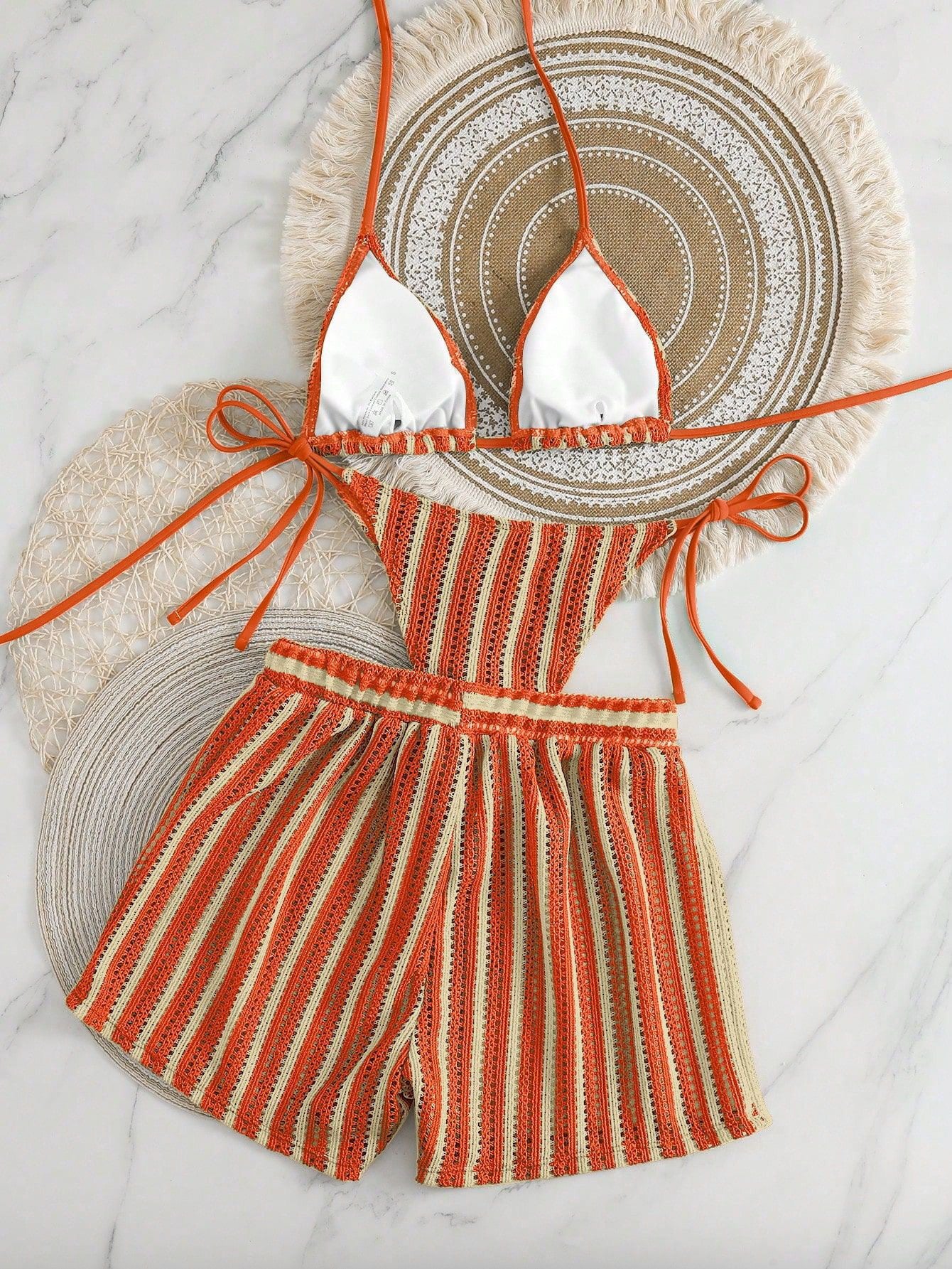 Pankh Crody Crochet Bikini & Shorts Set