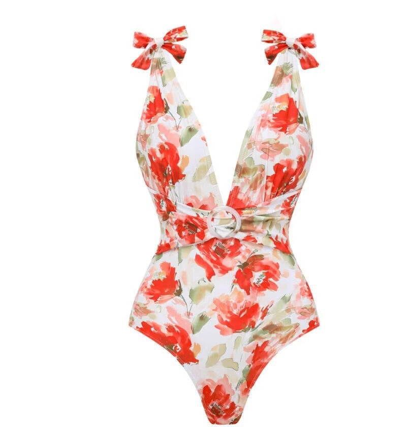 Pankh Adorse Floral Monokini and Flaired Assymetrical Skirt Swimwear Set