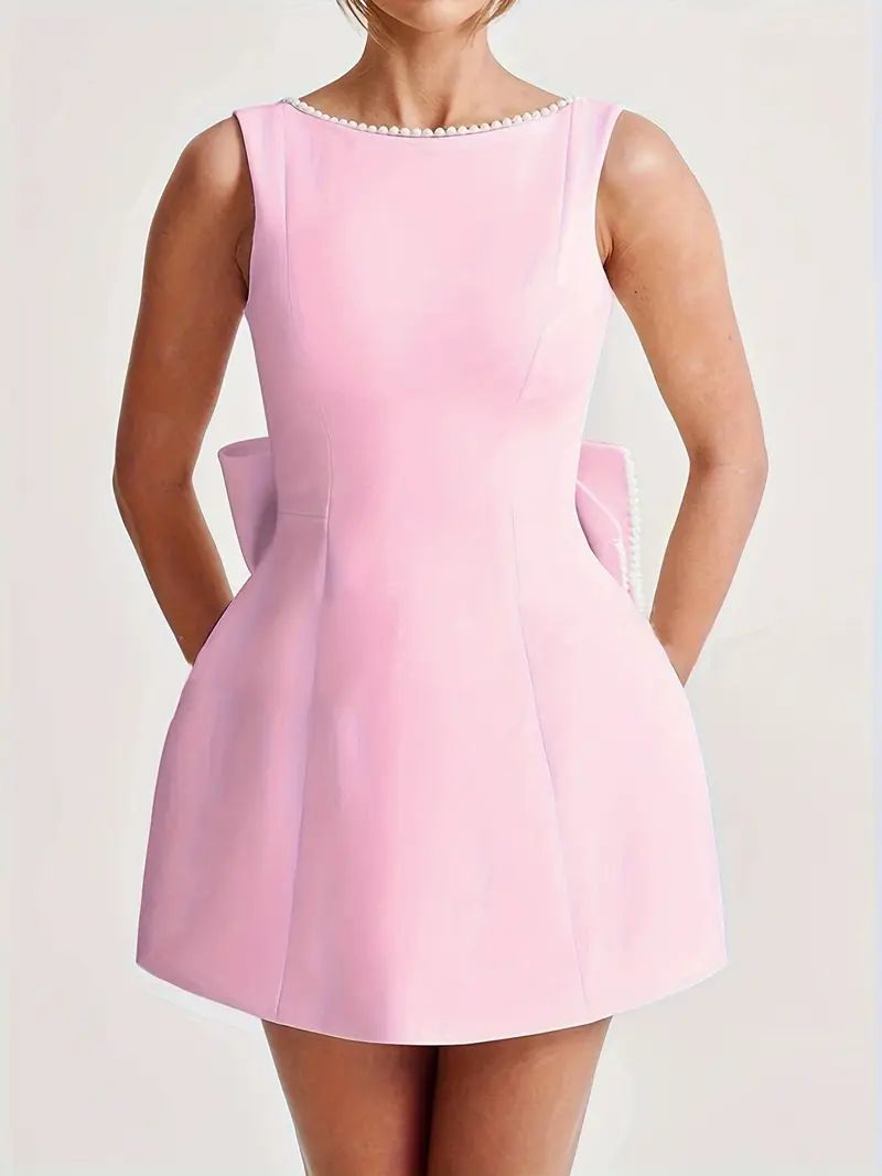 Pankh Tansy Scuba Pearl Detailed Big Back Bow Party Wear Dress