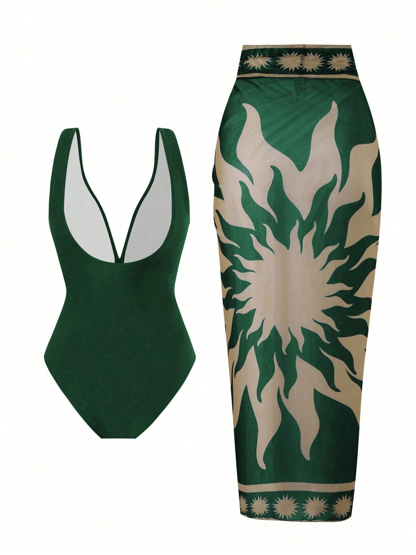 Pankh Zesty Mocha Monokini & Tie up Sarong Set