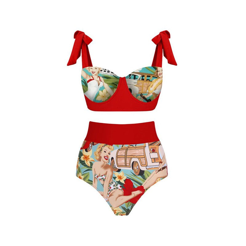 Pankh Madonna Printed Bikini Swimsuit with Tie up Coverup