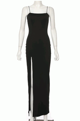 Rulari high slit noodle strap dress