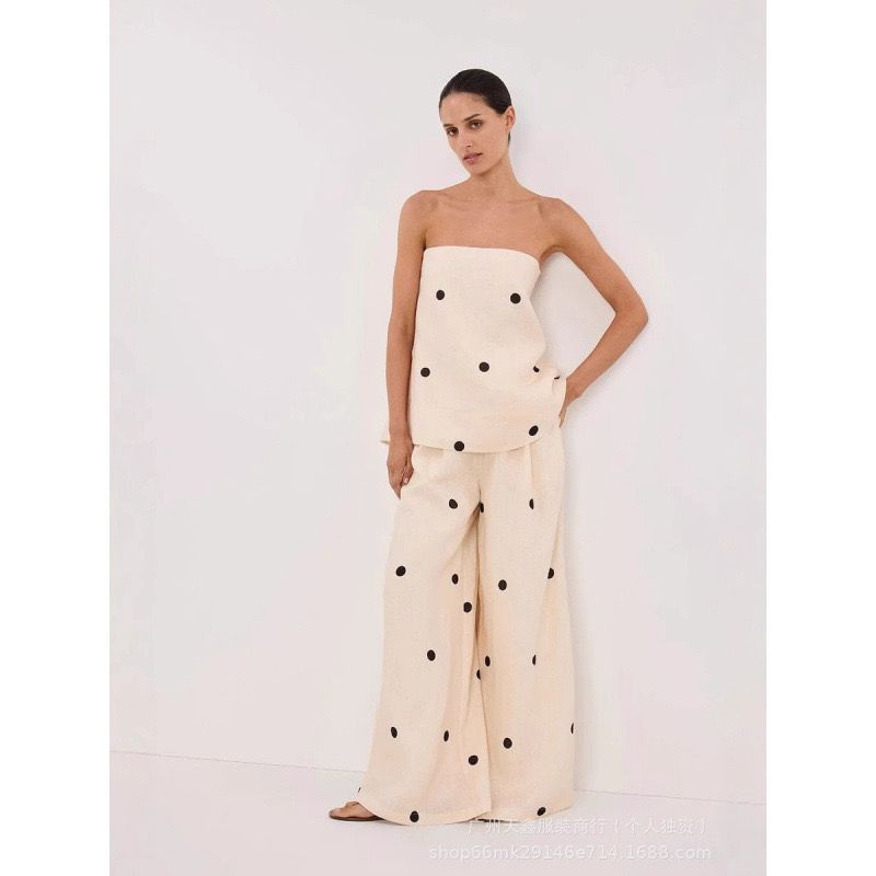 Pankh Leroy Polka Dot Off Shoulder Top With Wide Leg Pant Set