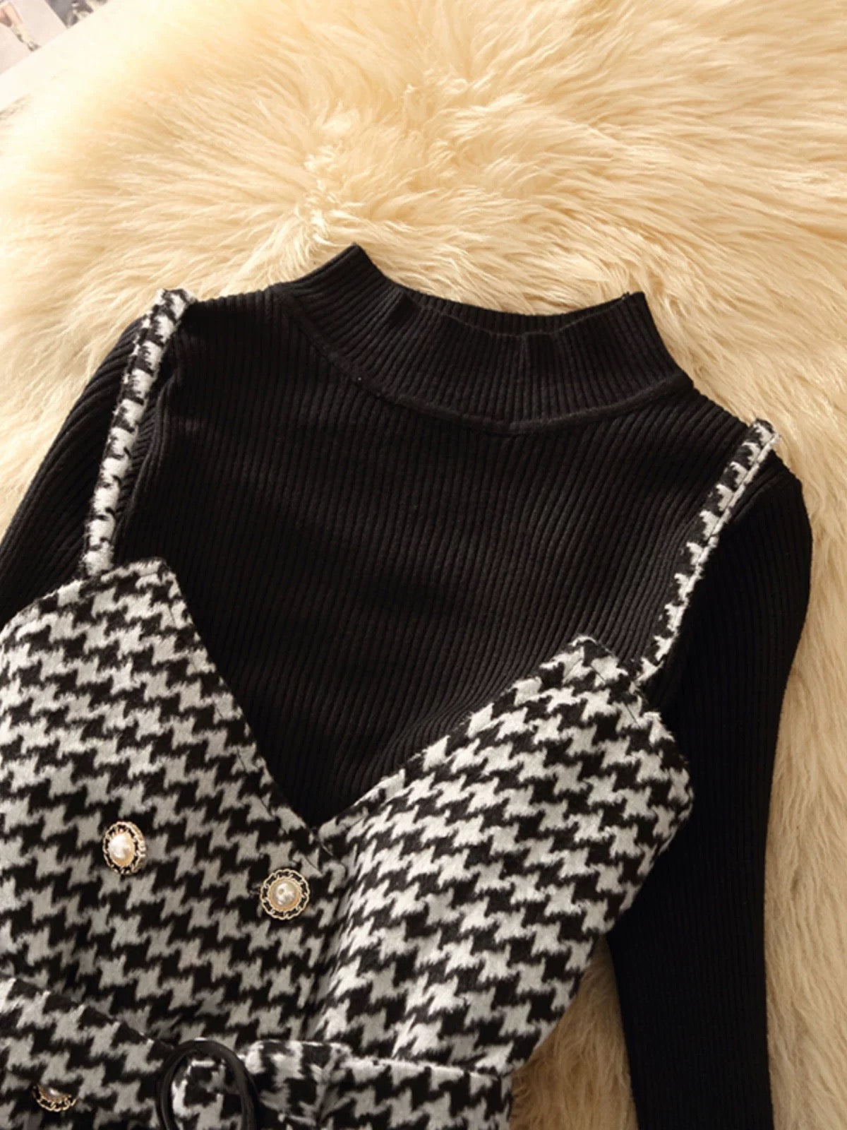 Pankh Ebkro Houndstooth Tweed Jacket and Knit Top Set