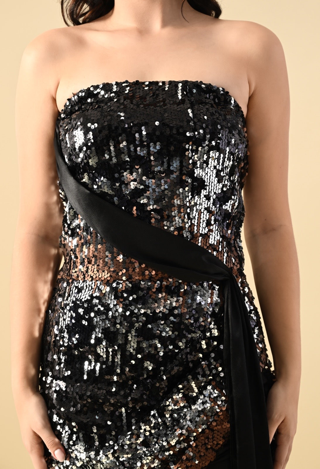 Pankh Ataaya Custom Made Tube Multicolor Sequins Dress With Trail