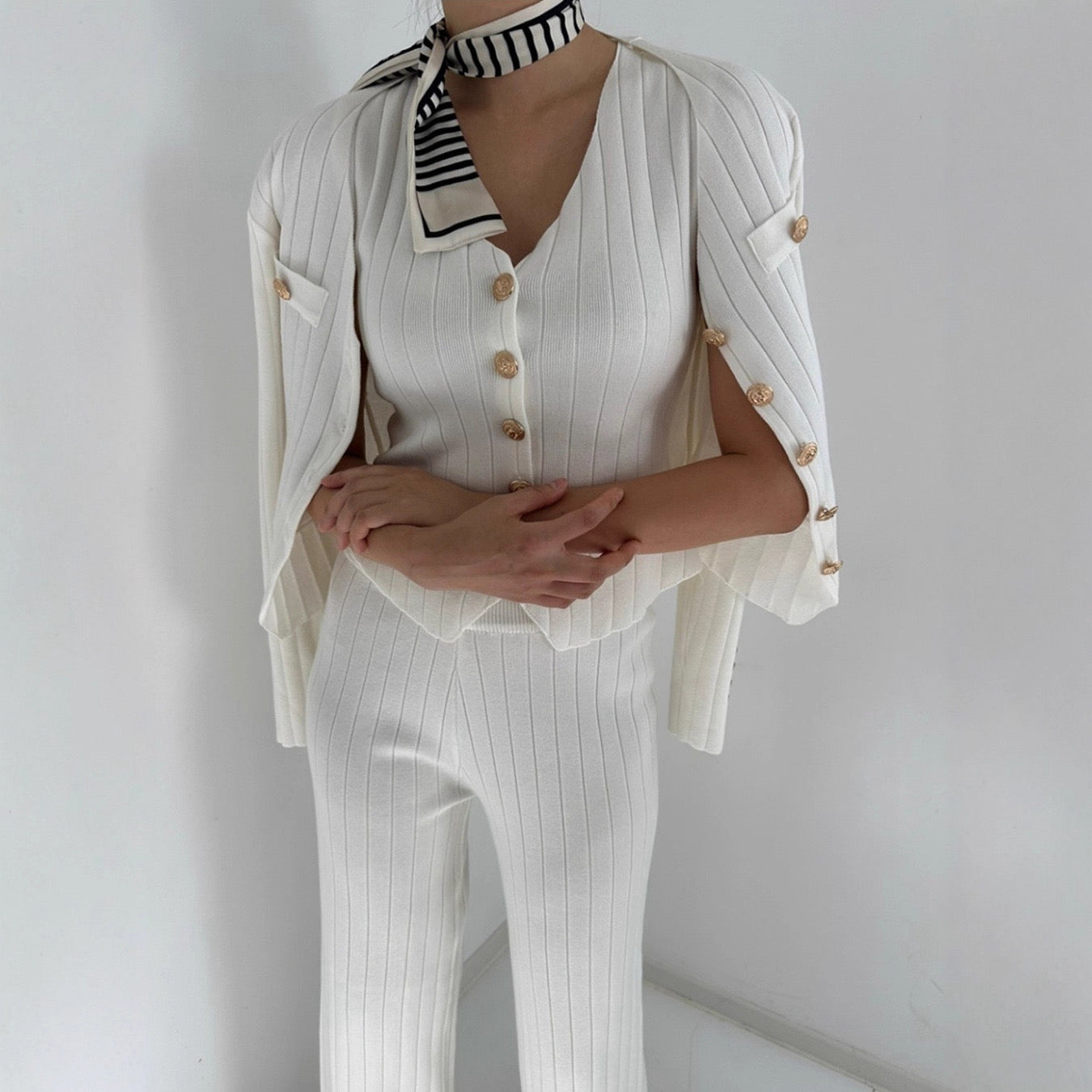 Pankh Delish Knit 3 Piece Waist Coat Blazer Pant Coord Set