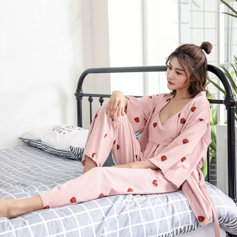 Pankh Ivan 5 Piece Cotton Strawberry Night Suit Set