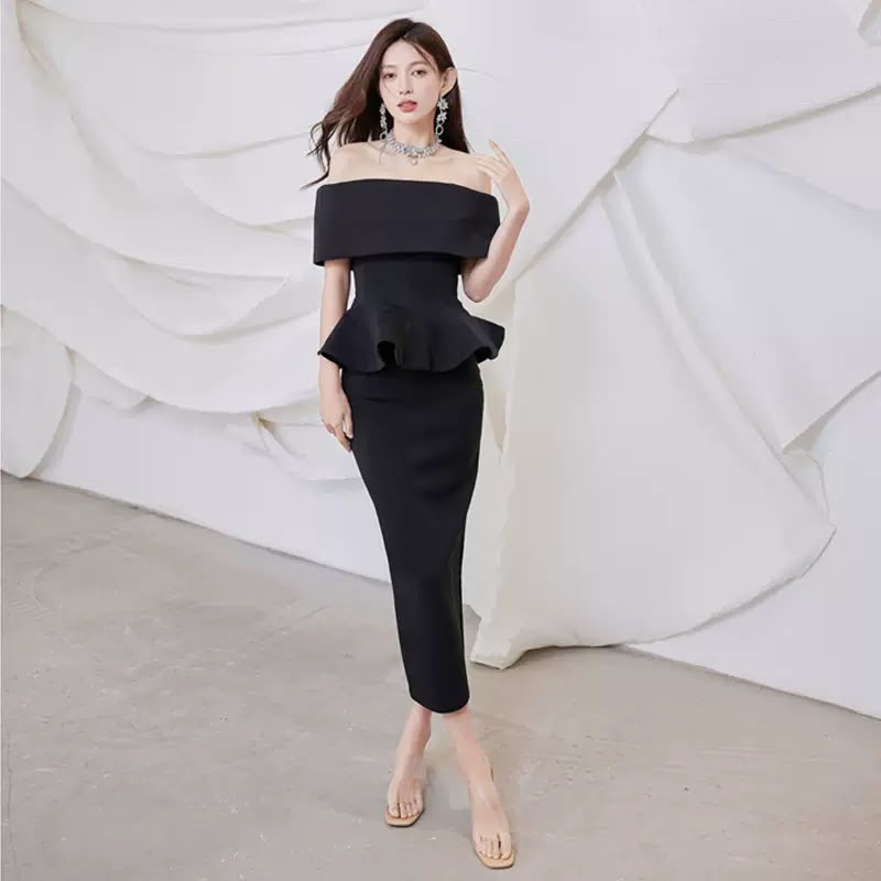 Pankh Rusa Vintage Slash Neck Bandage Strapless Top and Wrap Skirt Set