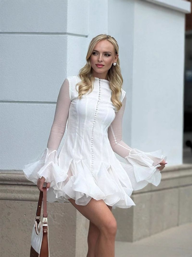 Pankh Eliena Ruffle Button Flare Sleeve Mini Dress