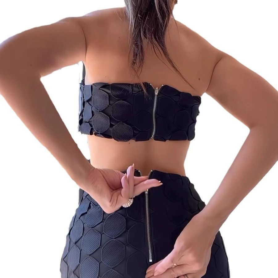 Pankh Micah Laser Coin Tube Top And Layered Skirt Set