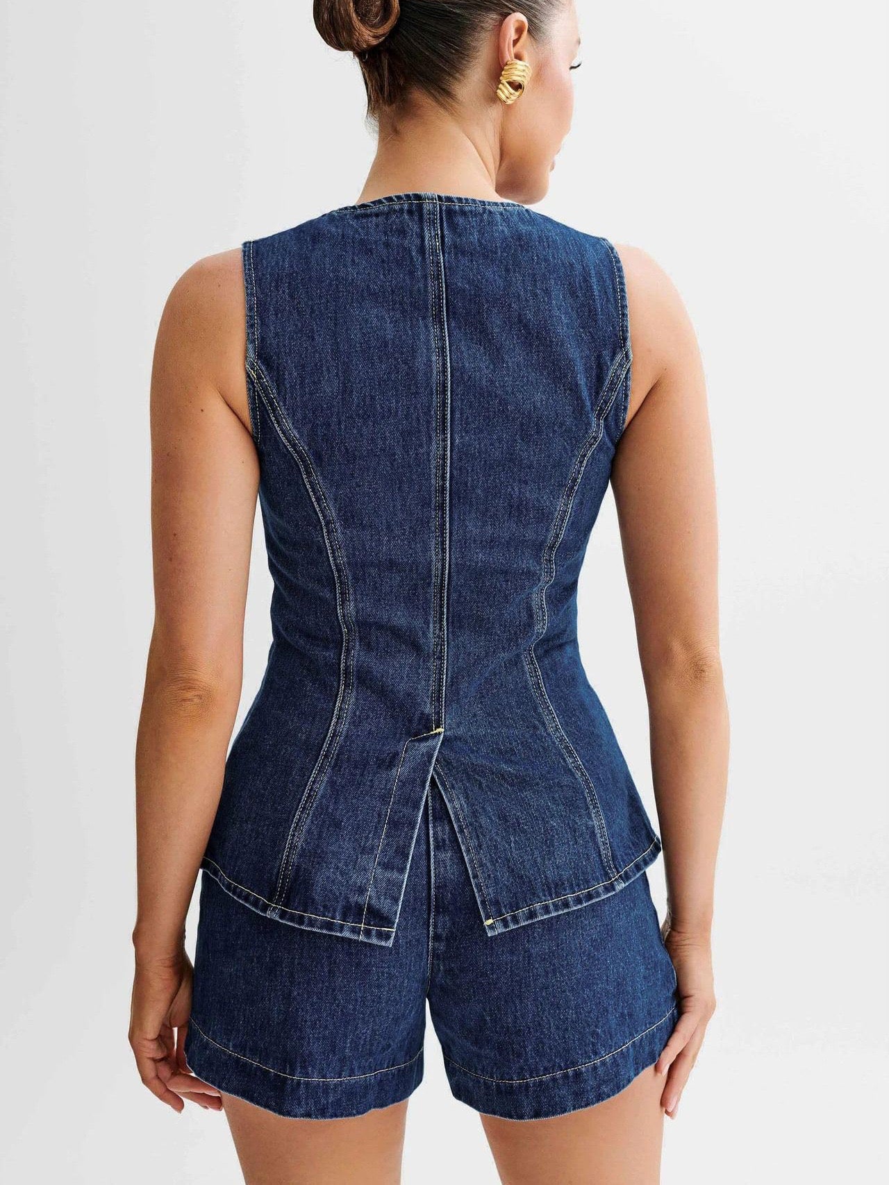 Pankh Genric Denim Waist Coat & Short Coord Set