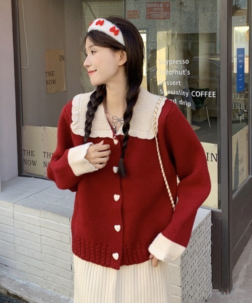 Pankh klint Luxe Collared Heart Button Soft Knit Cardigan Top