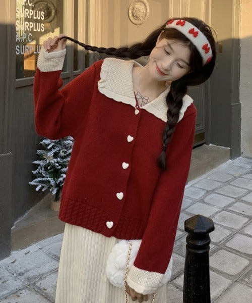 Pankh klint Luxe Collared Heart Button Soft Knit Cardigan Top