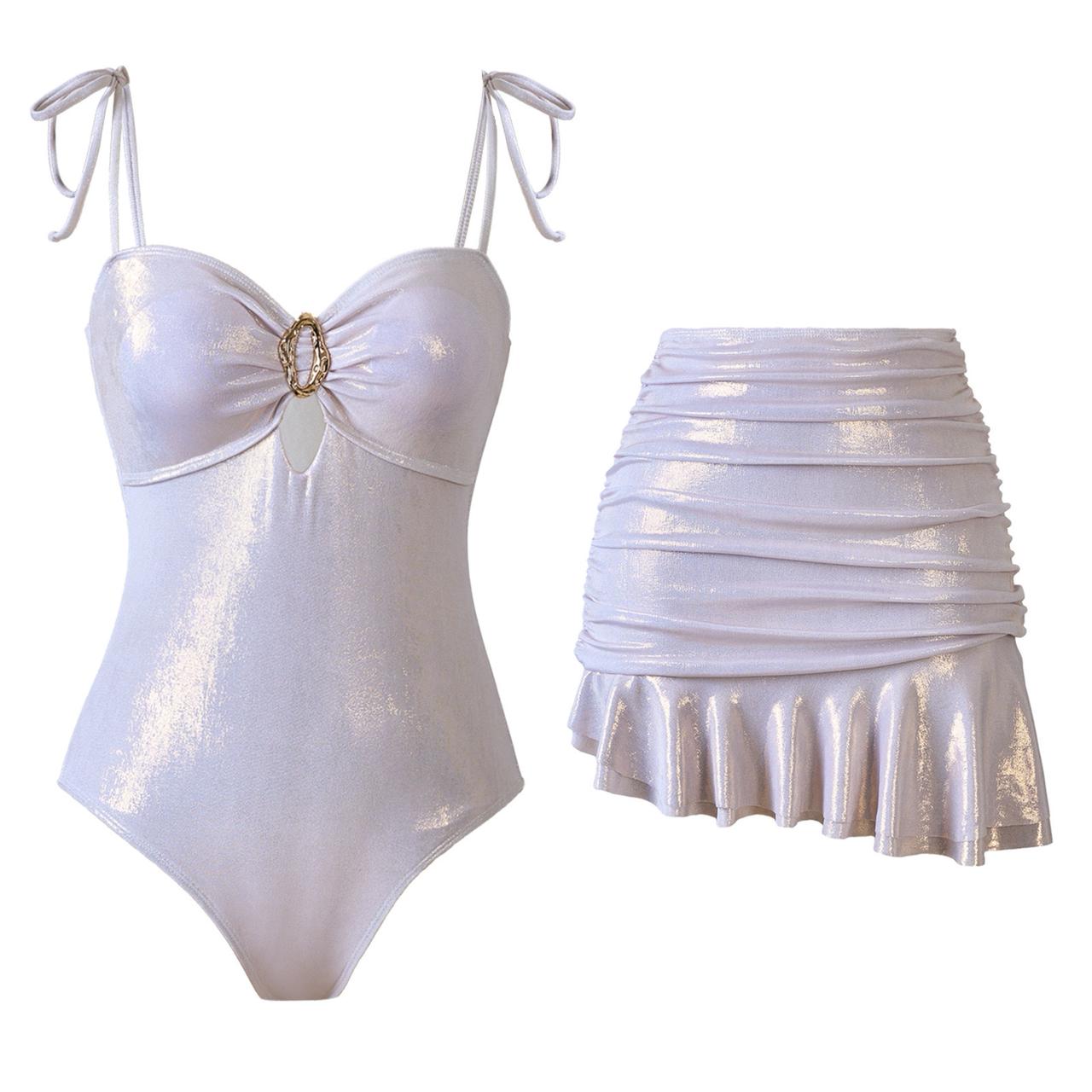Pankh Carel Metalic Bodysuit And Mini Skirt Set