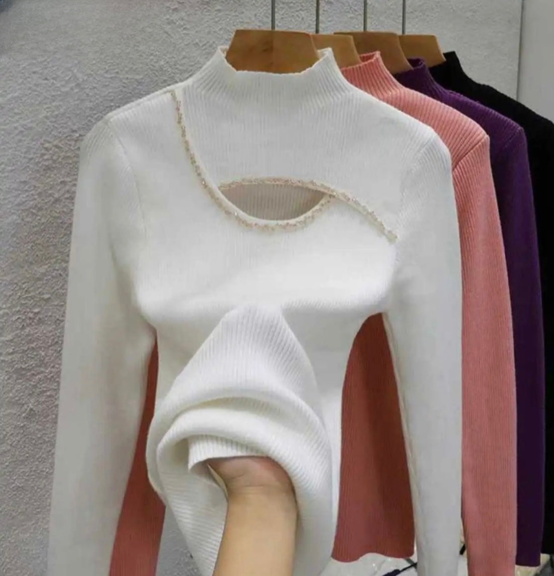 Pankh Ira Stylish Stone Embellished Neck Knit Wool Party Pullover Top
